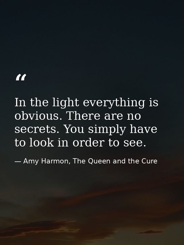 In the light everything is obvious. There are no secrets. You simply have to look in order to see. — Amy Harmon, The Queen and the Cure