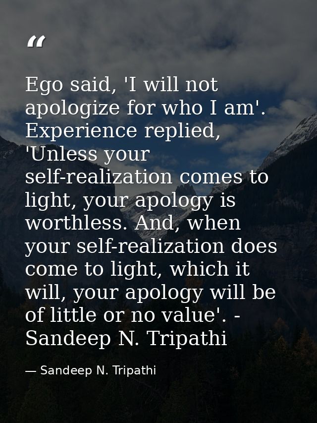 Ego said, 'I will not apologize for who I am'. Experience replied, 'Unless your self-realization comes to light, your ap — Sandeep N. Tripathi