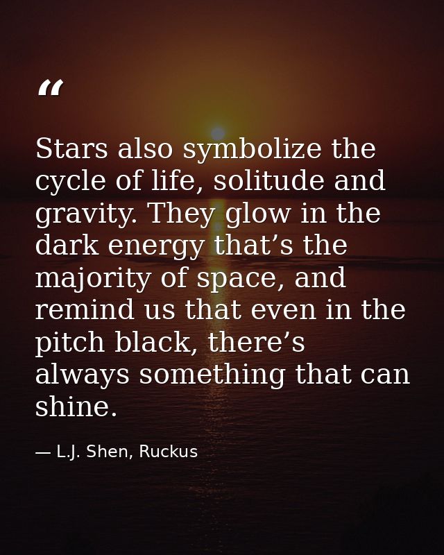 Stars also symbolize the cycle of life, solitude and gravity. They glow in the dark energy that’s the majority of space, — L.J. Shen, Ruckus