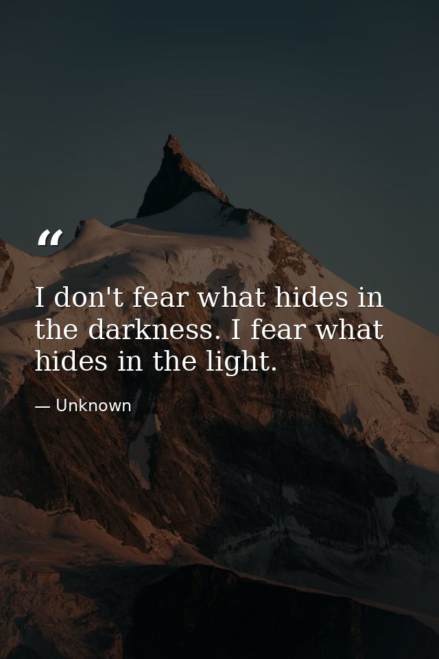 I don't fear what hides in the darkness. I fear what hides in the light. — Unknown