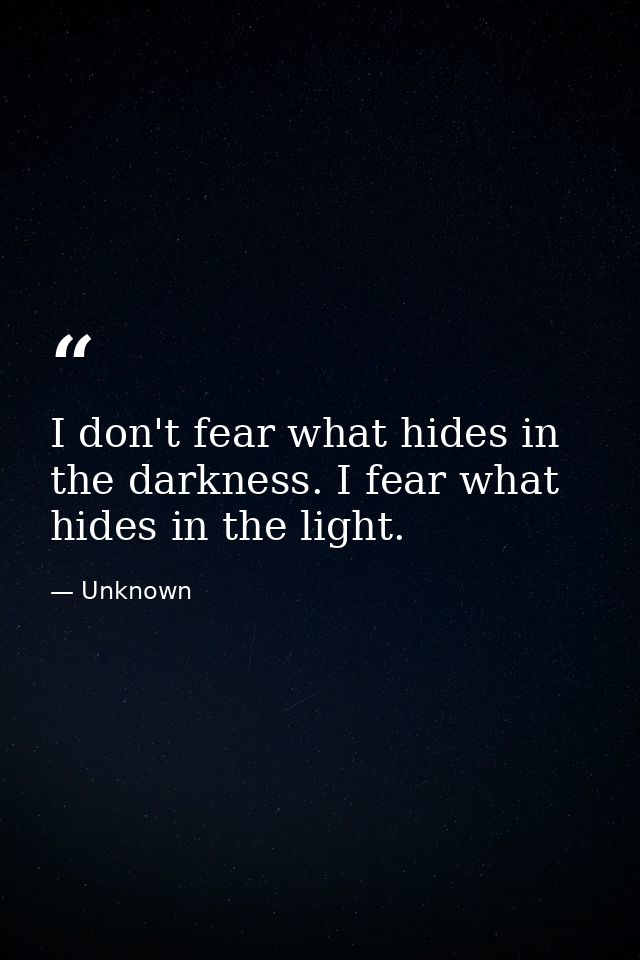 I don't fear what hides in the darkness. I fear what hides in the light. — Unknown