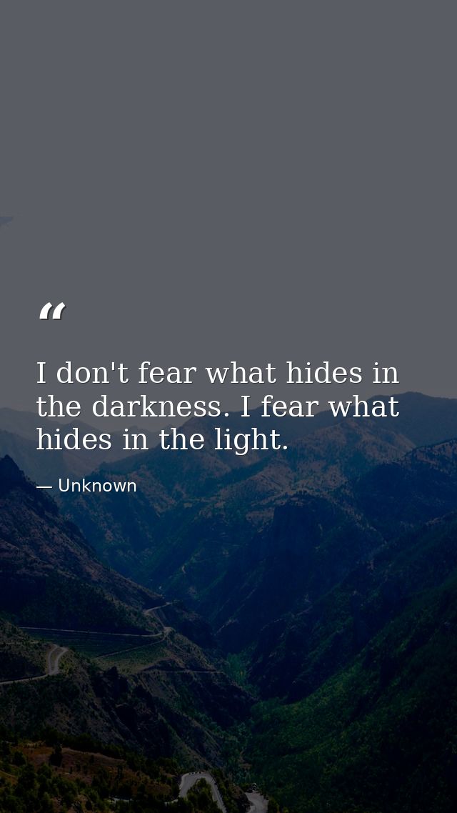 I don't fear what hides in the darkness. I fear what hides in the light. — Unknown