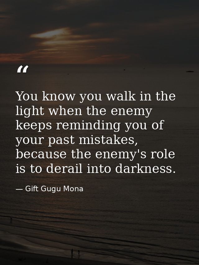 You know you walk in the light when the enemy keeps reminding you of your past mistakes, because the enemy's role is to  — Gift Gugu Mona