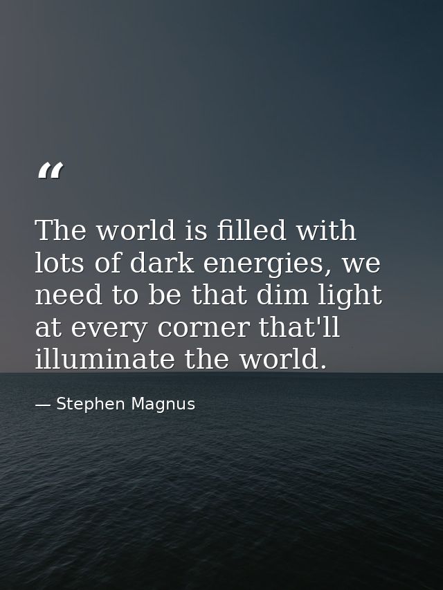 The world is filled with lots of dark energies, we need to be that dim light at every corner that'll illuminate the worl — Stephen Magnus