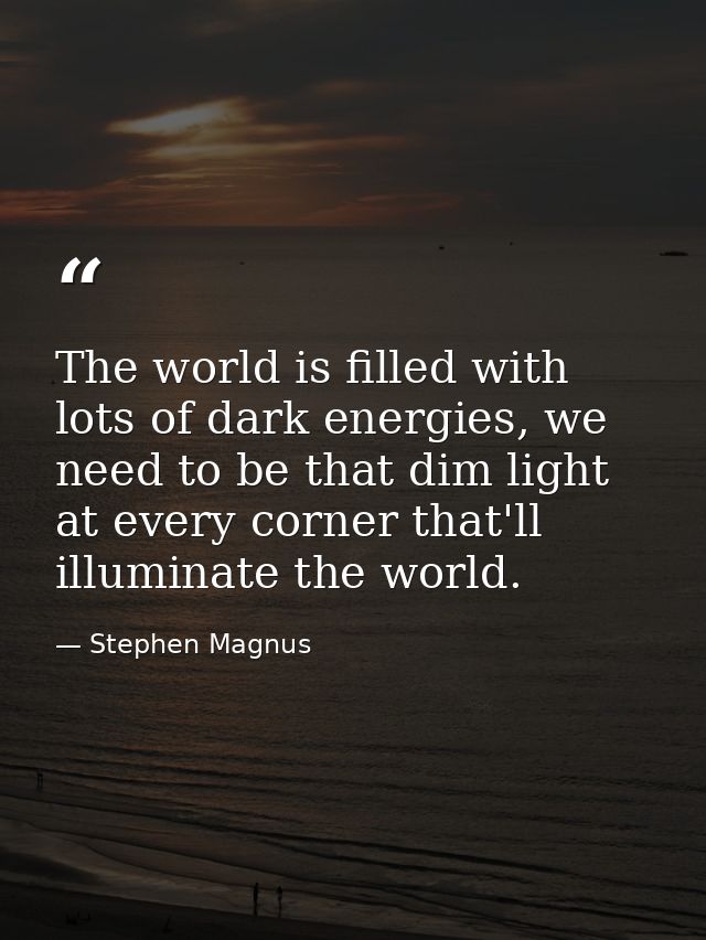 The world is filled with lots of dark energies, we need to be that dim light at every corner that'll illuminate the worl — Stephen Magnus