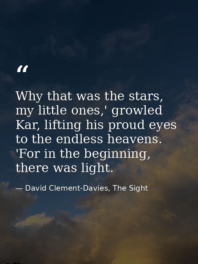 Why that was the stars, my little ones,' growled Kar, lifting his proud eyes to the endless heavens. 'For in the beginni — David Clement-Davies, The Sight