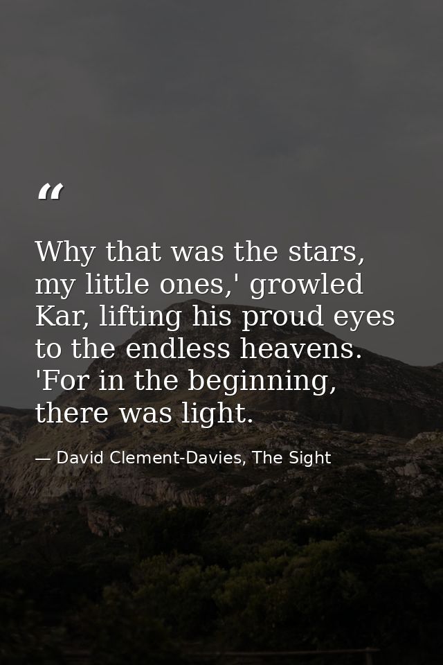 Why that was the stars, my little ones,' growled Kar, lifting his proud eyes to the endless heavens. 'For in the beginni — David Clement-Davies, The Sight