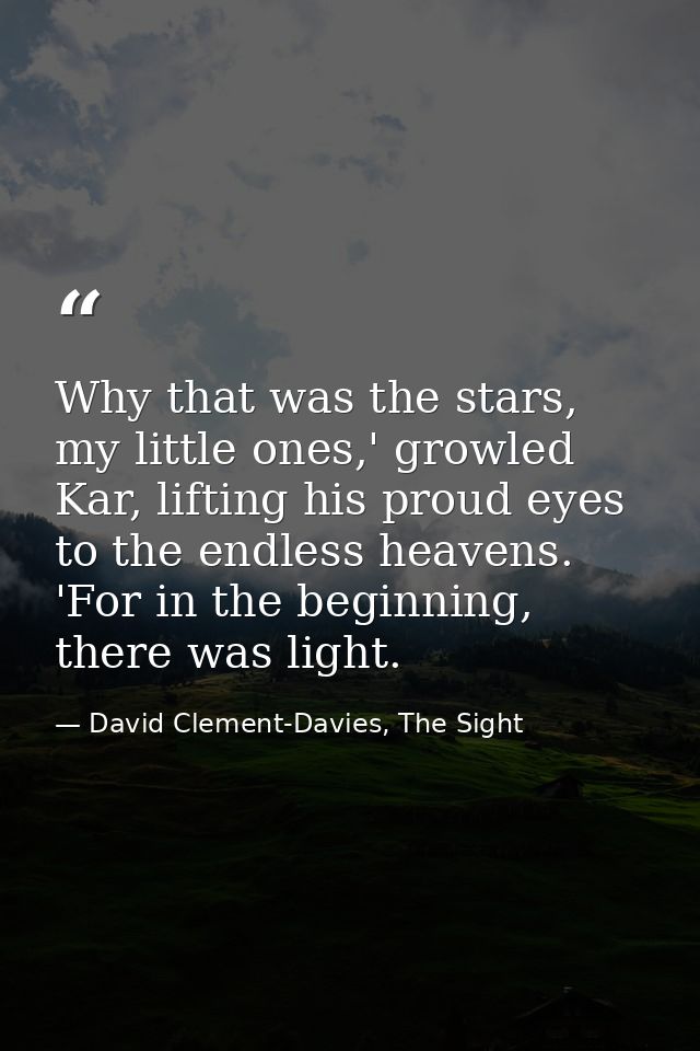 Why that was the stars, my little ones,' growled Kar, lifting his proud eyes to the endless heavens. 'For in the beginni — David Clement-Davies, The Sight