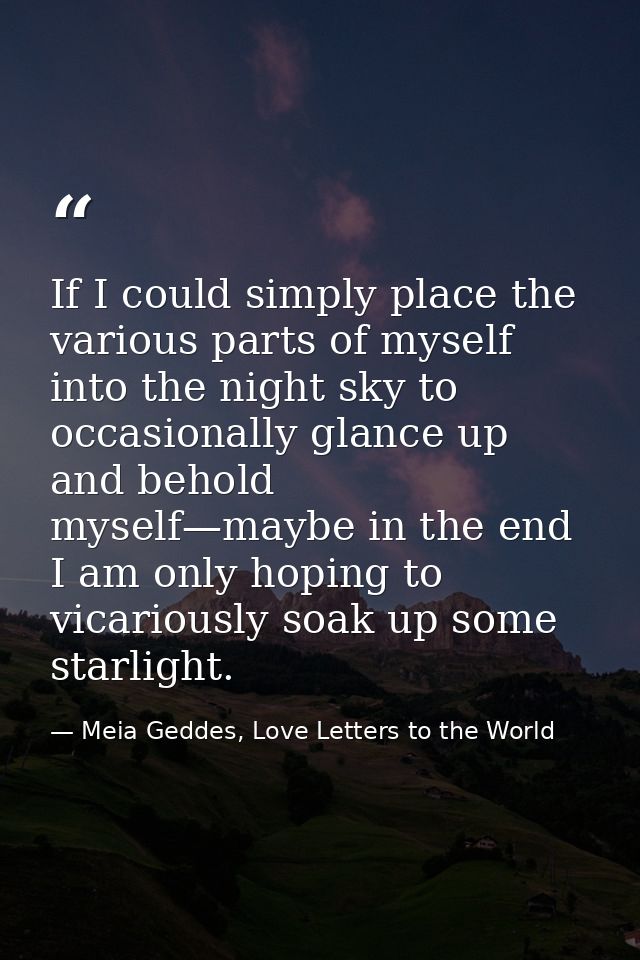 If I could simply place the various parts of myself into the night sky to occasionally glance up and behold myself—maybe — Meia Geddes, Love Letters to the World