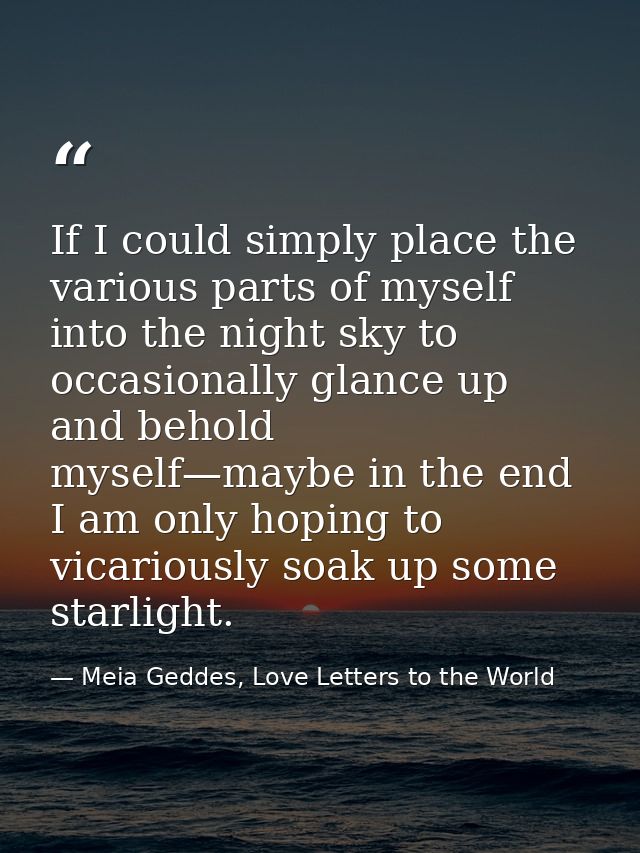 If I could simply place the various parts of myself into the night sky to occasionally glance up and behold myself—maybe — Meia Geddes, Love Letters to the World