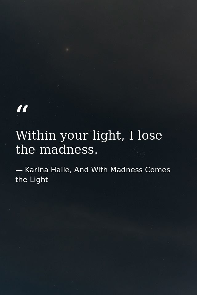 Within your light, I lose the madness. — Karina Halle, And With Madness Comes the Light
