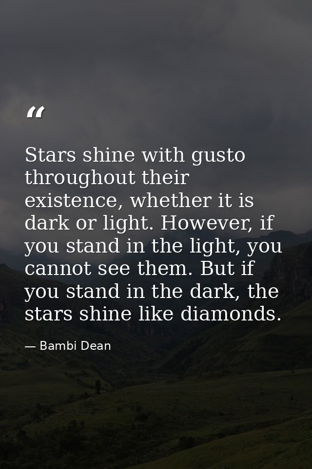 Stars shine with gusto throughout their existence, whether it is dark or light. However, if you stand in the light, you  — Bambi Dean