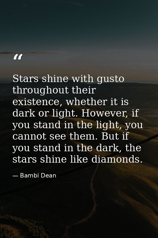 Stars shine with gusto throughout their existence, whether it is dark or light. However, if you stand in the light, you  — Bambi Dean