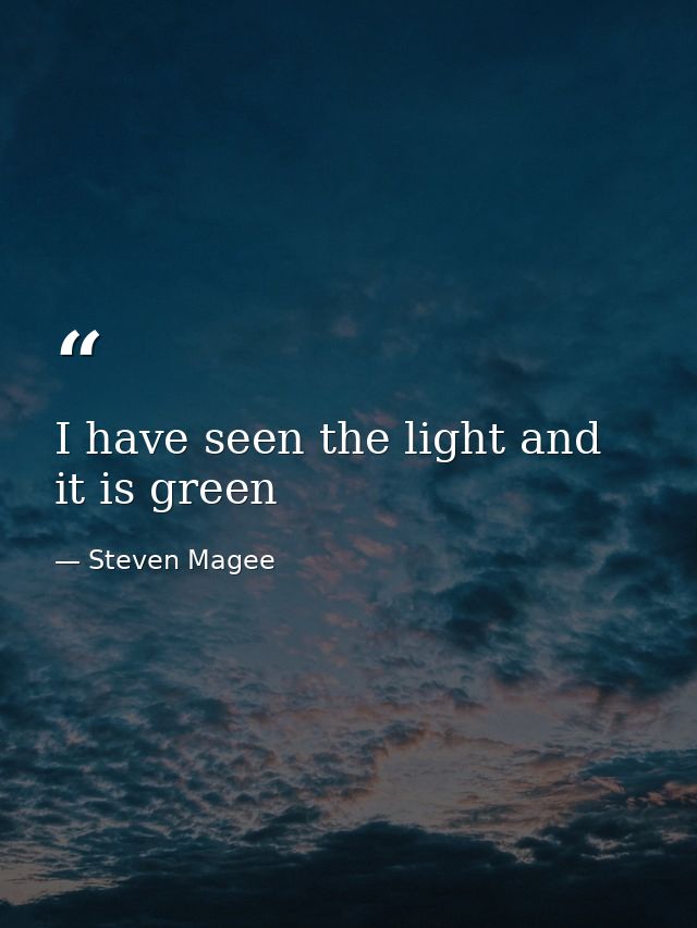 I have seen the light and it is green — Steven Magee
