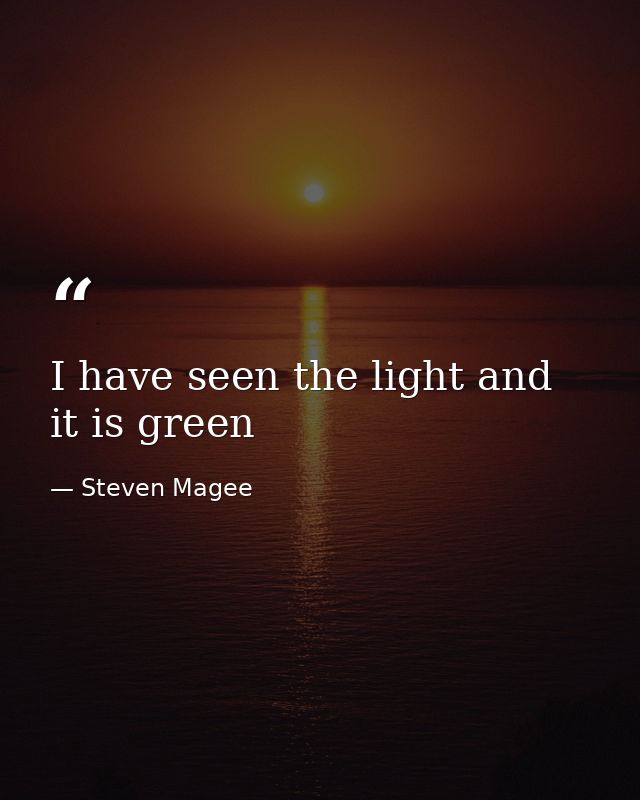I have seen the light and it is green — Steven Magee