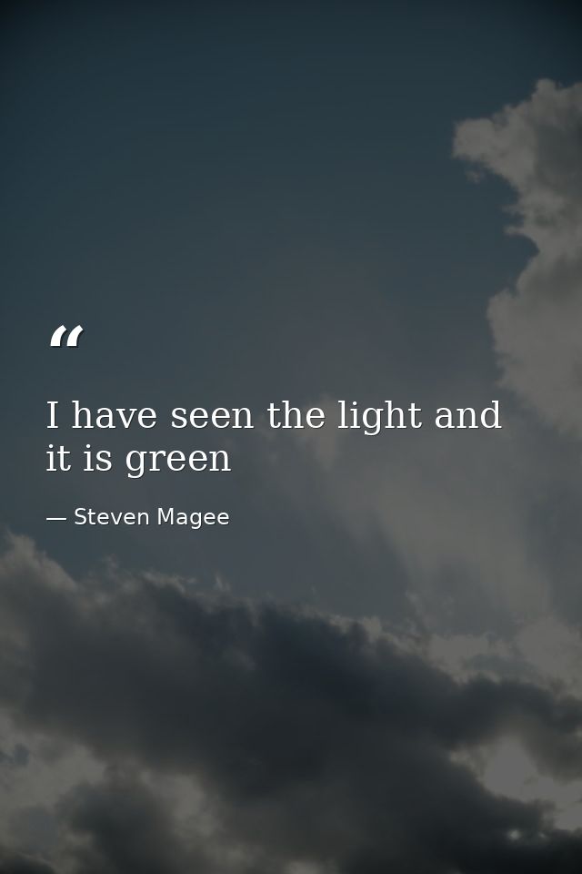 I have seen the light and it is green — Steven Magee