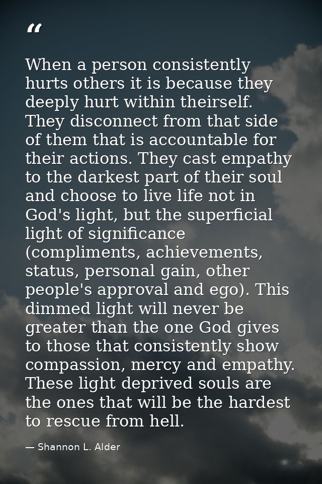 When a person consistently hurts others it is because they deeply hurt within theirself. They disconnect from that side  — Shannon L. Alder