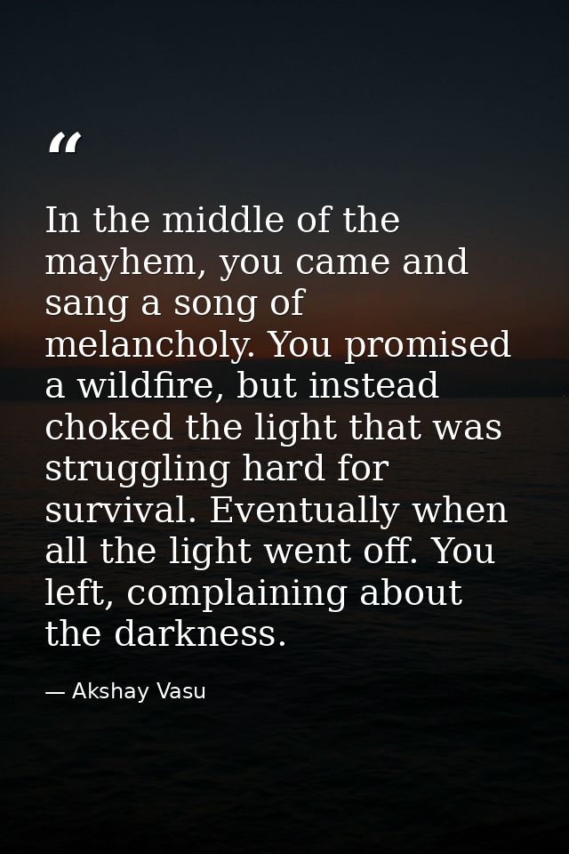 In the middle of the mayhem, you came and sang a song of melancholy. You promised a wildfire, but instead choked the lig — Akshay Vasu