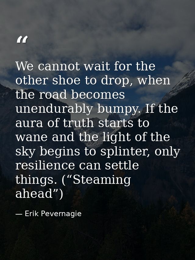 We cannot wait for the other shoe to drop, when the road becomes unendurably bumpy. If the aura of truth starts to wane  — Erik Pevernagie