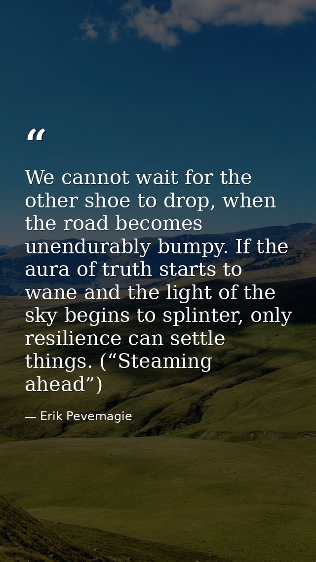 We cannot wait for the other shoe to drop, when the road becomes unendurably bumpy. If the aura of truth starts to wane  — Erik Pevernagie