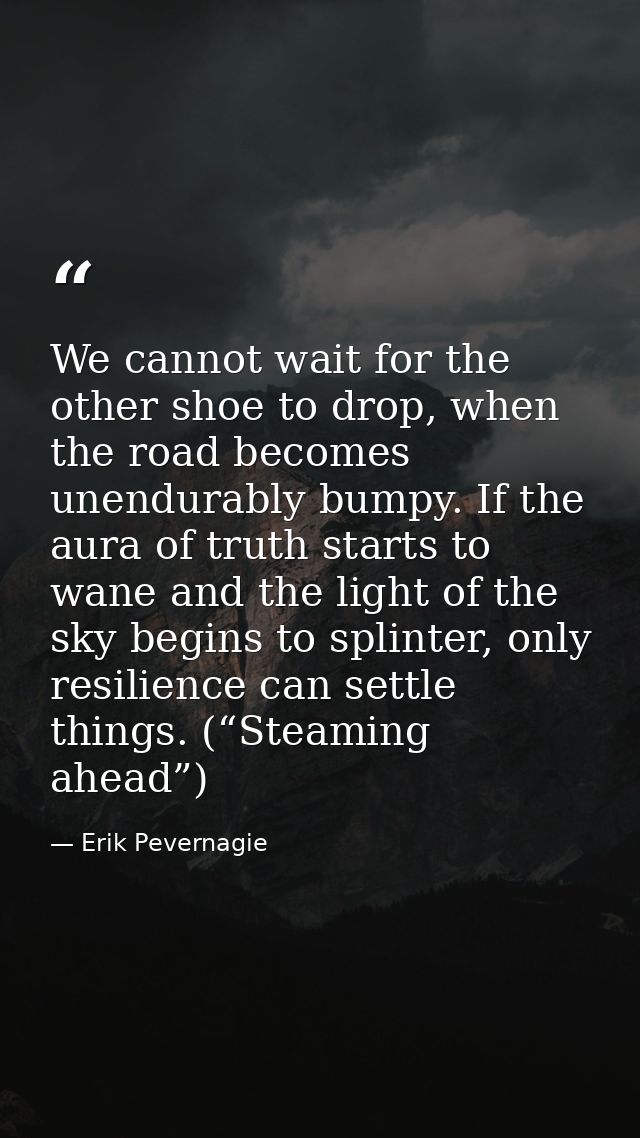 We cannot wait for the other shoe to drop, when the road becomes unendurably bumpy. If the aura of truth starts to wane  — Erik Pevernagie