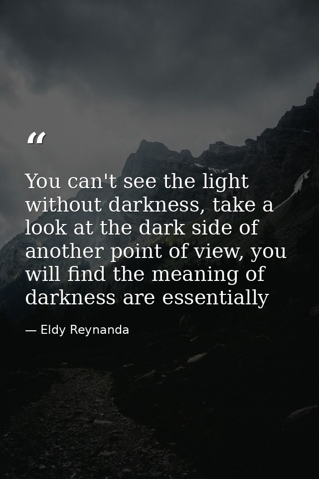 You can't see the light without darkness, take a look at the dark side of another point of view, you will find the meani — Eldy Reynanda