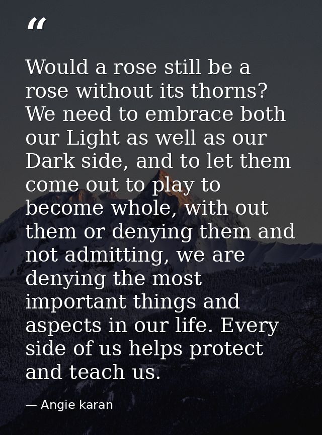Would a rose still be a rose without its thorns? We need to embrace both our Light as well as our Dark side, and to let  — Angie karan