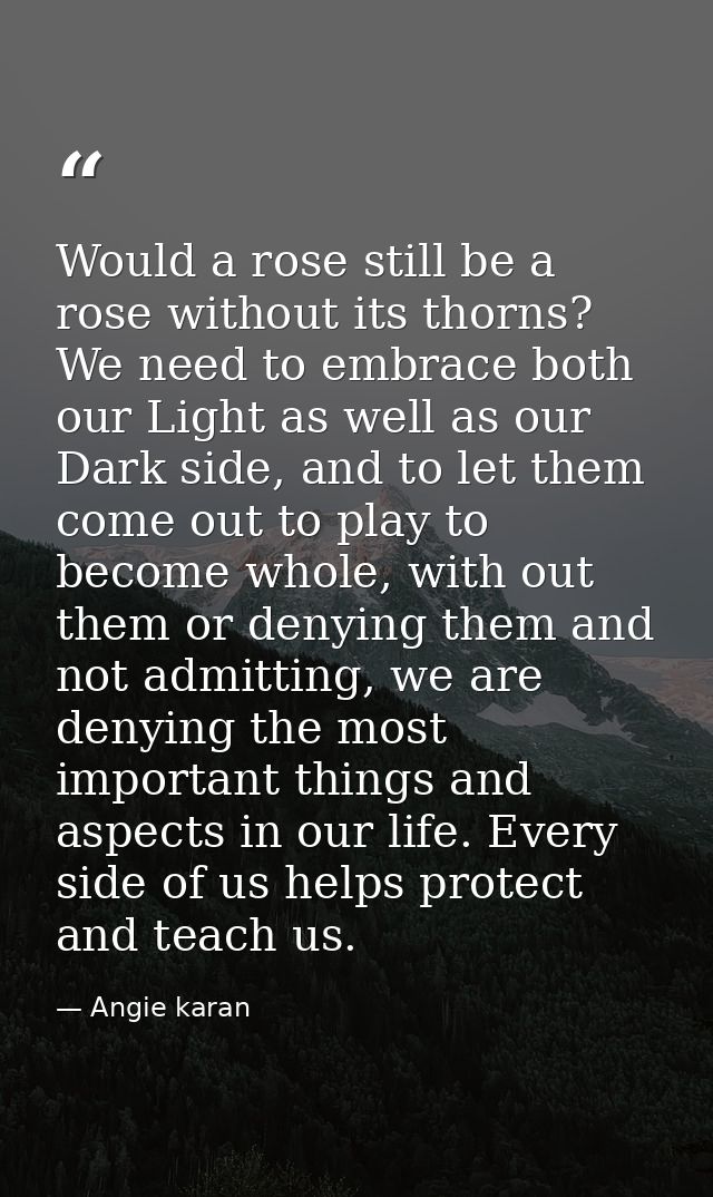 Would a rose still be a rose without its thorns? We need to embrace both our Light as well as our Dark side, and to let  — Angie karan