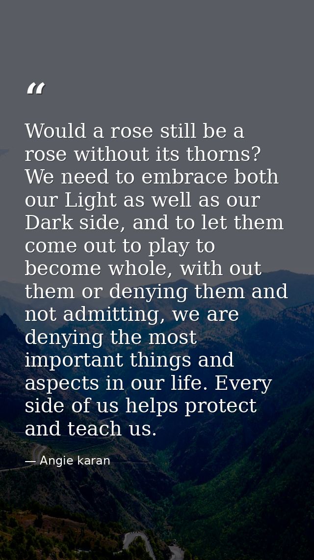 Would a rose still be a rose without its thorns? We need to embrace both our Light as well as our Dark side, and to let  — Angie karan
