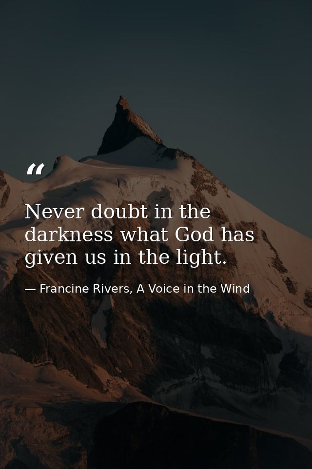 Never doubt in the darkness what God has given us in the light. — Francine Rivers, A Voice in the Wind