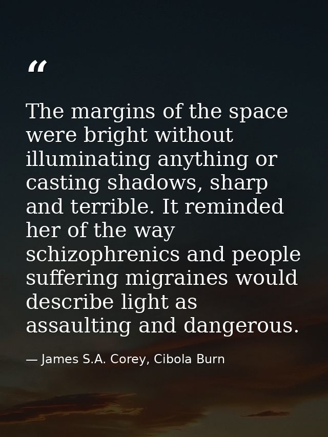 The margins of the space were bright without illuminating anything or casting shadows, sharp and terrible. It reminded h — James S.A. Corey, Cibola Burn