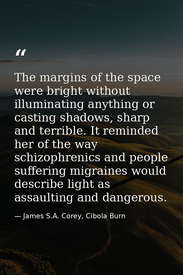 The margins of the space were bright without illuminating anything or casting shadows, sharp and terrible. It reminded h — James S.A. Corey, Cibola Burn