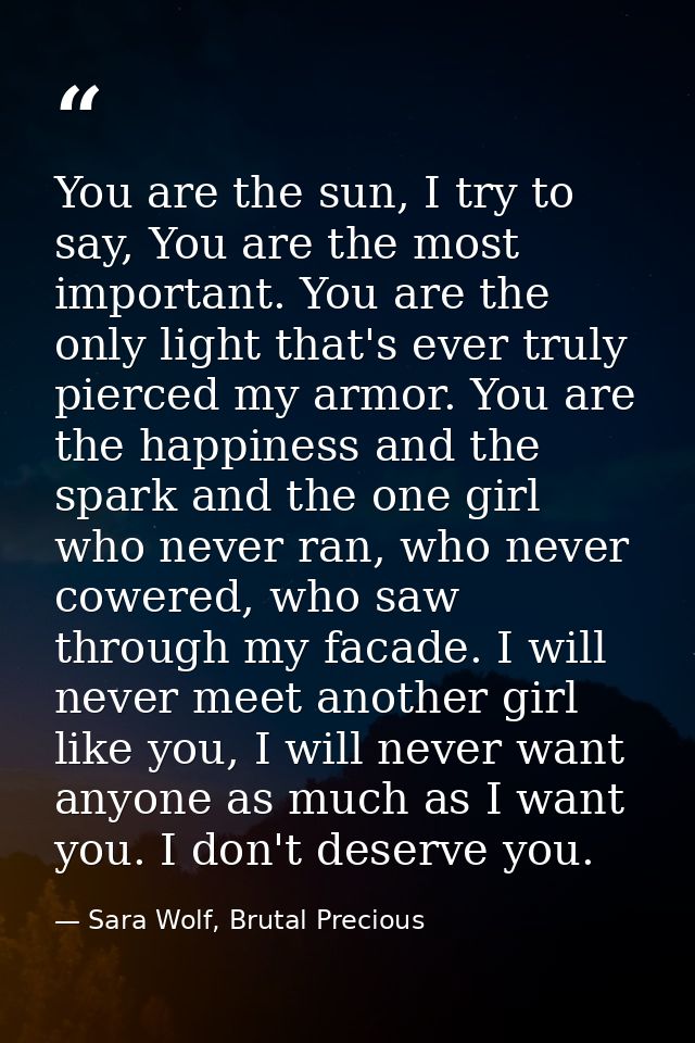 You are the sun, I try to say, You are the most important. You are the only light that's ever truly pierced my armor. Yo — Sara Wolf, Brutal Precious