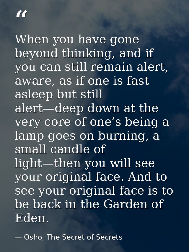 When you have gone beyond thinking, and if you can still remain alert, aware, as if one is fast asleep but still alert—d — Osho, The Secret of Secrets