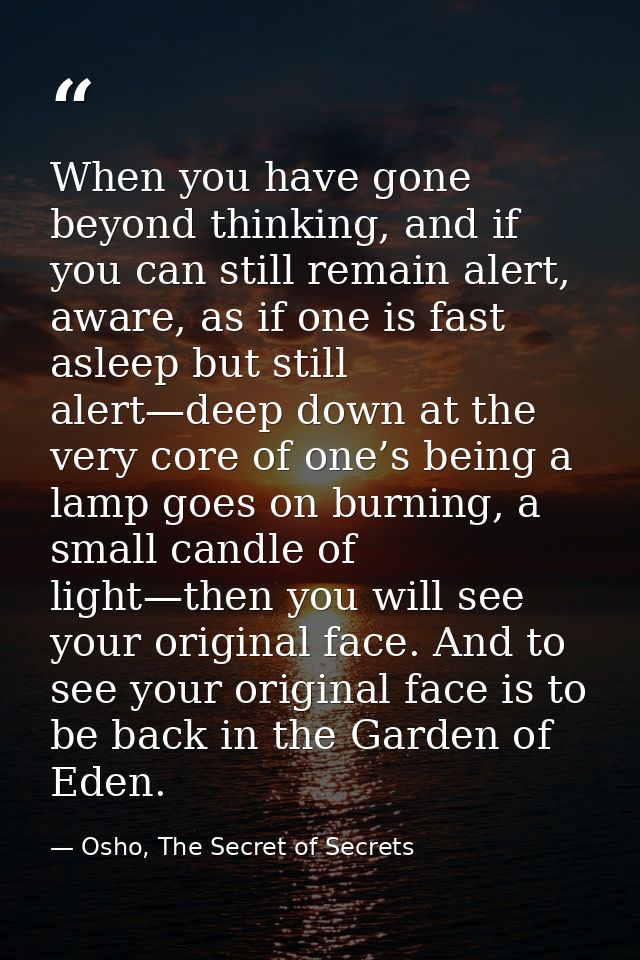 When you have gone beyond thinking, and if you can still remain alert, aware, as if one is fast asleep but still alert—d — Osho, The Secret of Secrets