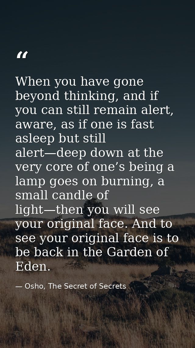 When you have gone beyond thinking, and if you can still remain alert, aware, as if one is fast asleep but still alert—d — Osho, The Secret of Secrets