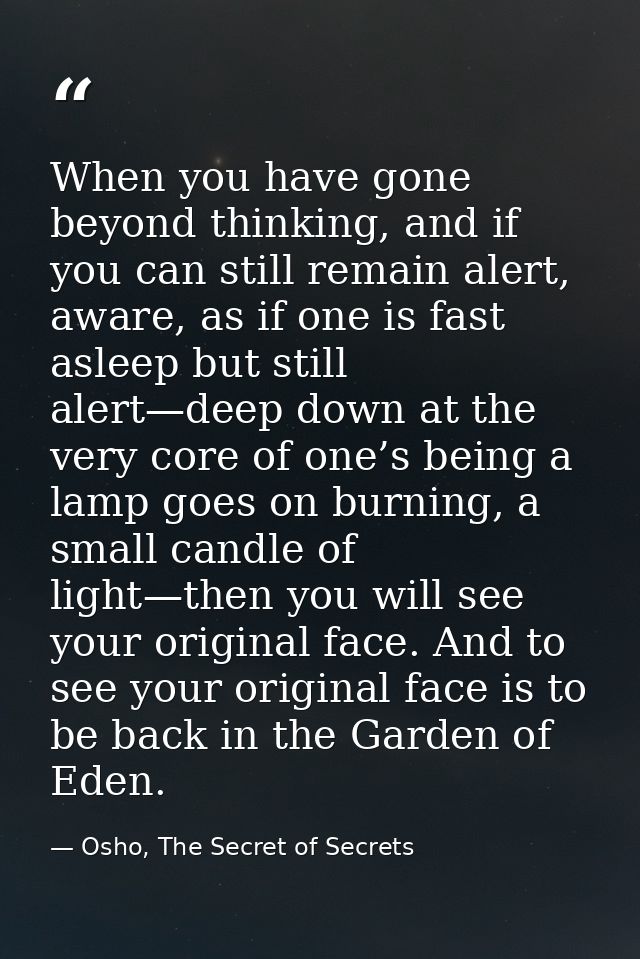 When you have gone beyond thinking, and if you can still remain alert, aware, as if one is fast asleep but still alert—d — Osho, The Secret of Secrets