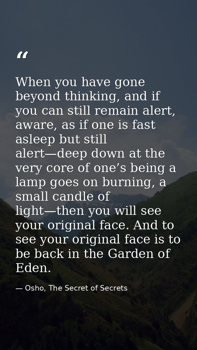 When you have gone beyond thinking, and if you can still remain alert, aware, as if one is fast asleep but still alert—d — Osho, The Secret of Secrets