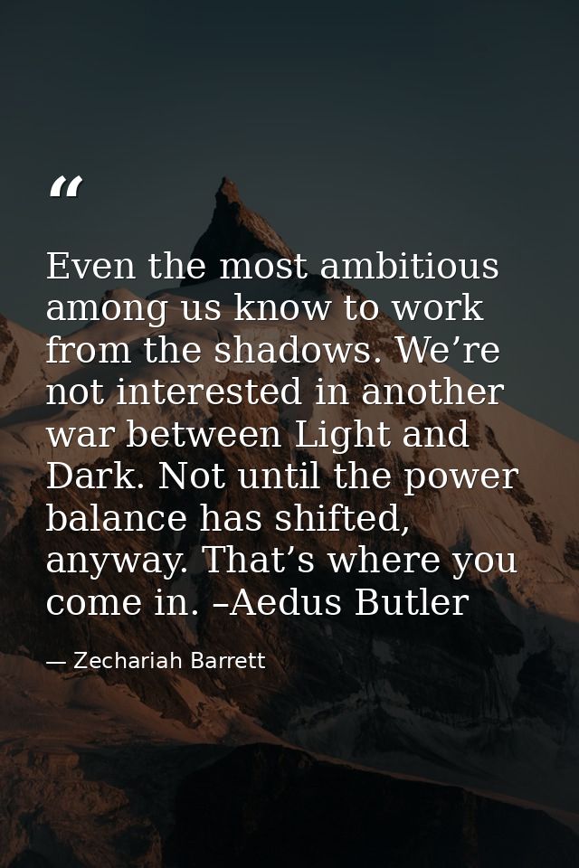 Even the most ambitious among us know to work from the shadows. We’re not interested in another war between Light and Da — Zechariah Barrett