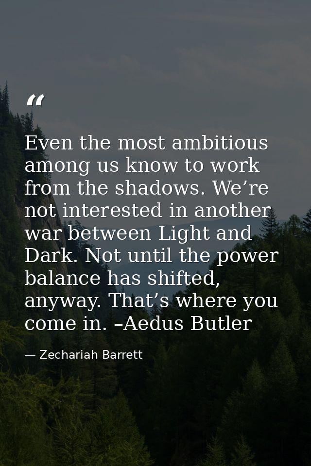 Even the most ambitious among us know to work from the shadows. We’re not interested in another war between Light and Da — Zechariah Barrett