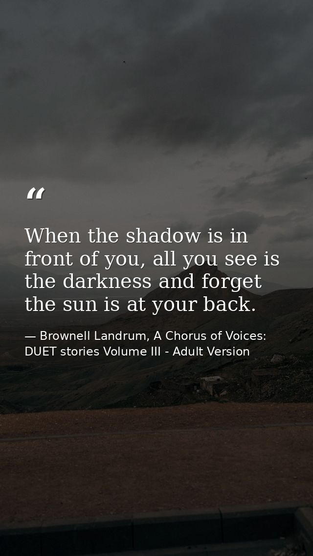 When the shadow is in front of you, all you see is the darkness and forget the sun is at your back. — Brownell Landrum, A Chorus of Voices: DUET stories Volume III - Adult Version