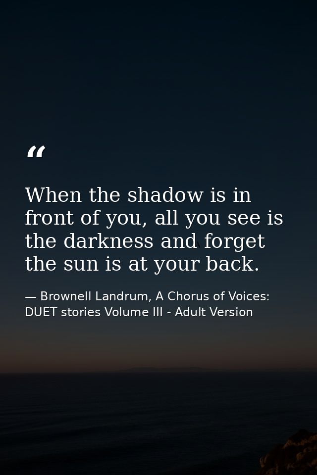 When the shadow is in front of you, all you see is the darkness and forget the sun is at your back. — Brownell Landrum, A Chorus of Voices: DUET stories Volume III - Adult Version