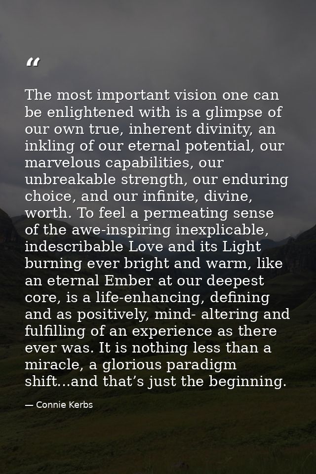 The most important vision one can be enlightened with is a glimpse of our own true, inherent divinity, an inkling of our — Connie Kerbs