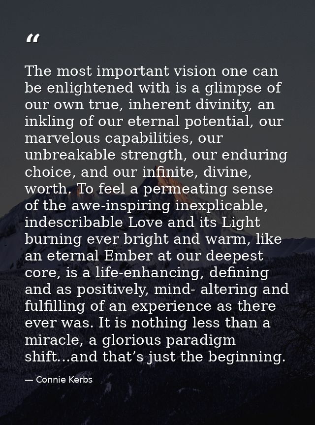 The most important vision one can be enlightened with is a glimpse of our own true, inherent divinity, an inkling of our — Connie Kerbs