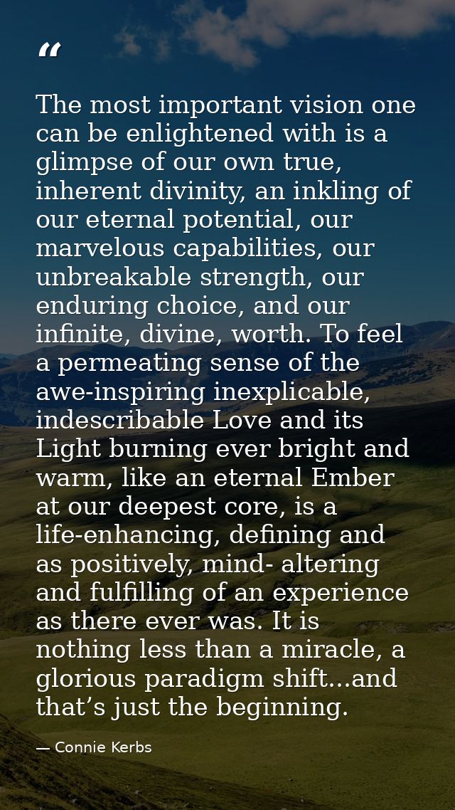 The most important vision one can be enlightened with is a glimpse of our own true, inherent divinity, an inkling of our — Connie Kerbs