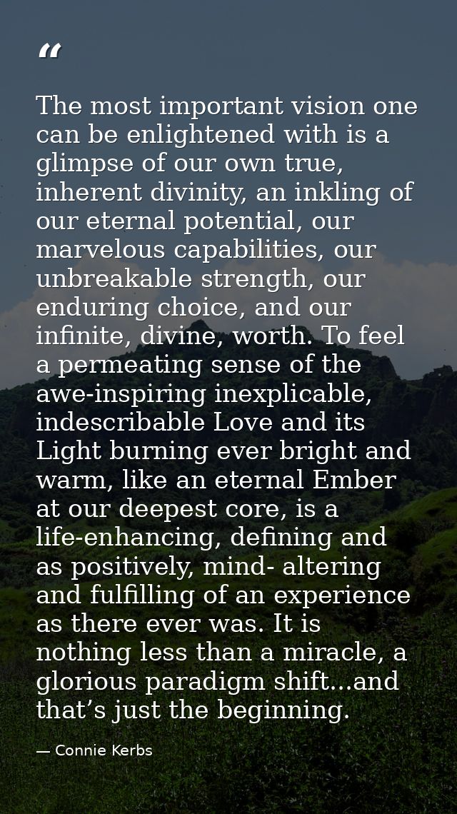 The most important vision one can be enlightened with is a glimpse of our own true, inherent divinity, an inkling of our — Connie Kerbs