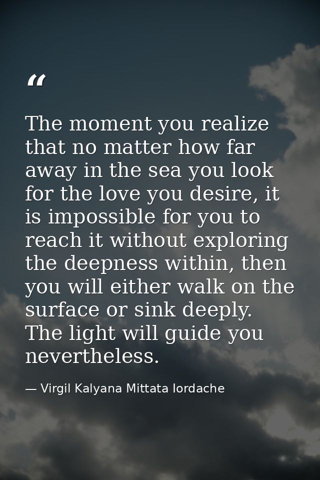 The moment you realize that no matter how far away in the sea you look for the love you desire, it is impossible for you — Virgil Kalyana Mittata Iordache