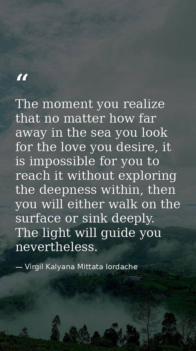 The moment you realize that no matter how far away in the sea you look for the love you desire, it is impossible for you — Virgil Kalyana Mittata Iordache