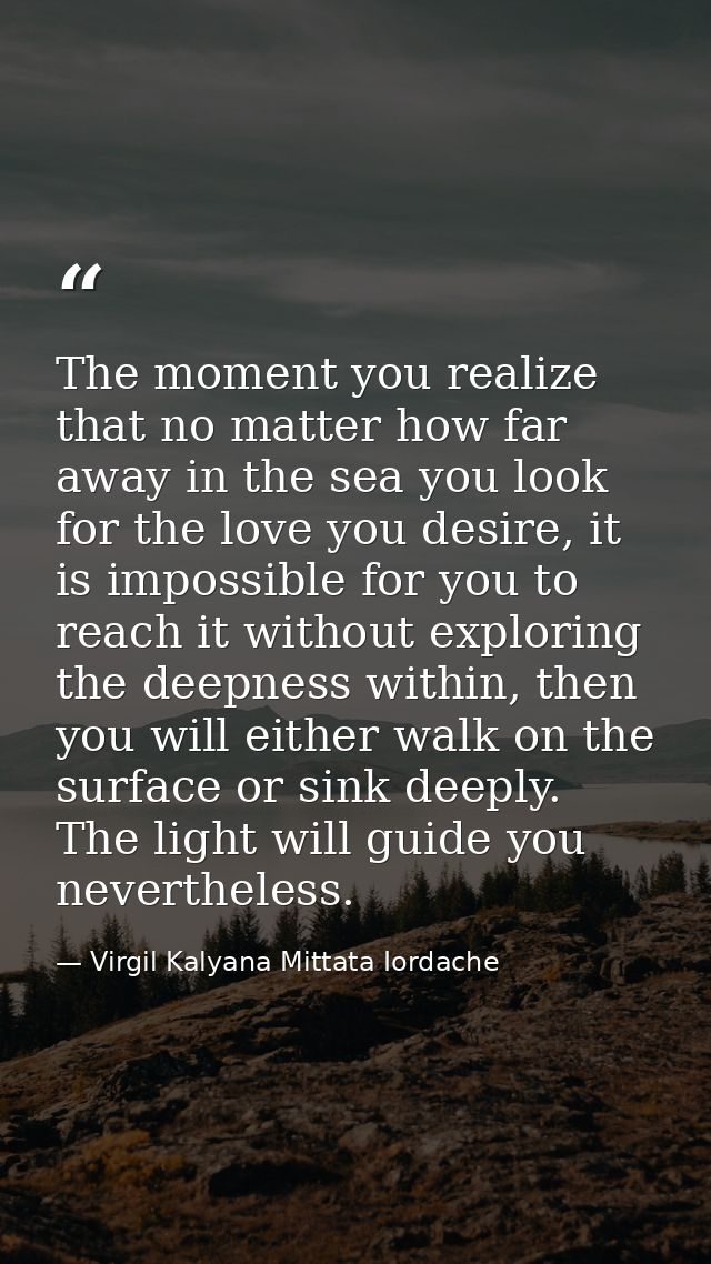 The moment you realize that no matter how far away in the sea you look for the love you desire, it is impossible for you — Virgil Kalyana Mittata Iordache