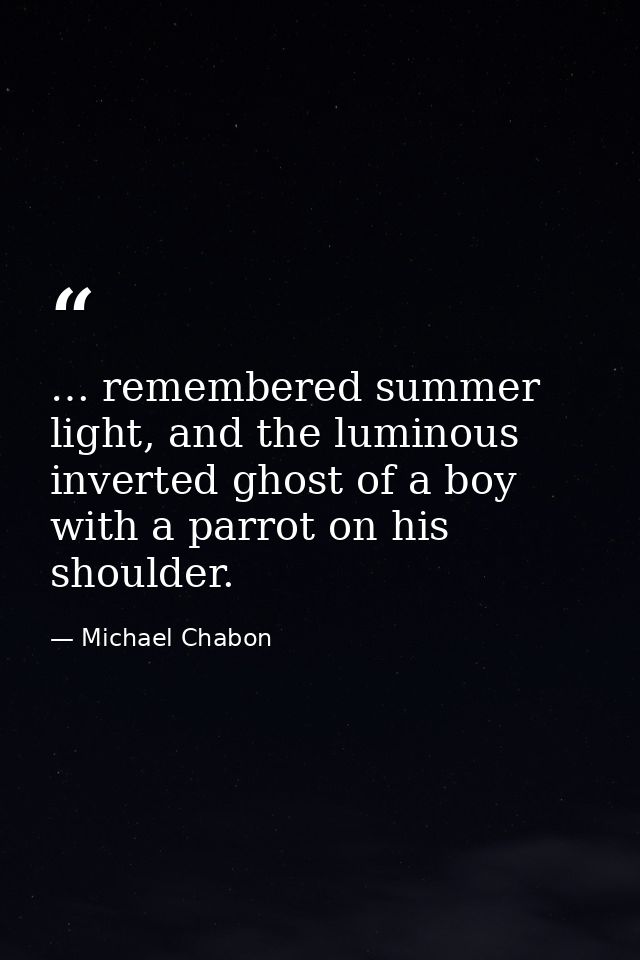 … remembered summer light, and the luminous inverted ghost of a boy with a parrot on his shoulder. — Michael Chabon
